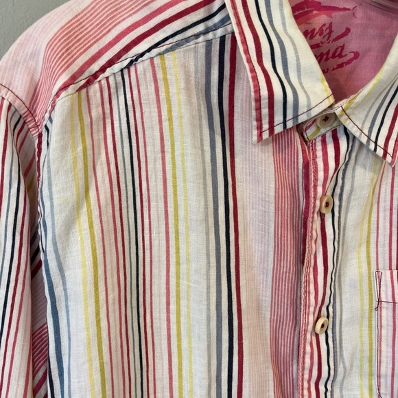 Tommy Bahama Relax 100% Linen Long Sleeve Button Front Shirt Mens Med Pink White - Picture 5 of 6
